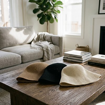 chapeaux-femme-paille-noir-beige-deco-maison-style-ete-elegance-naturel-minimal