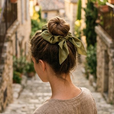 chouchou-cheveux-femme-noeud-olive-chignon-femme-style-naturel-ruelle-pierre-charmante
