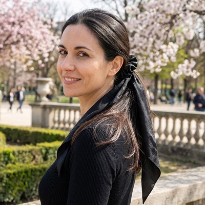 chouchou-cheveux-noir-femme-cheveux-attaches-style-elegant-soigne-exterieur-printemps-fleurs