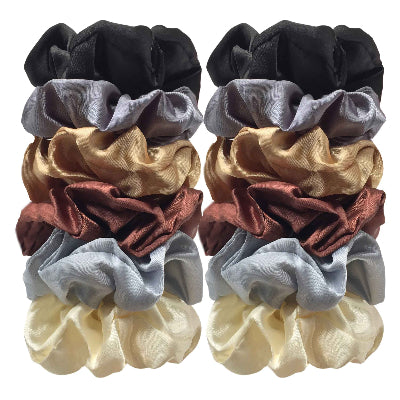 Chouchou cheveux soie coffret 12 pieces couleurs variees deux colonnes