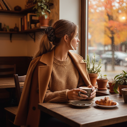 Chouchou leopard gris femme queue de cheval cafe automne