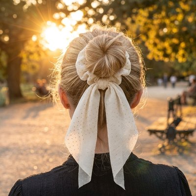 chouchou-pour-les-cheveux-blanc-femme-coiffure-chignon-style-elegant-soigne-exterieur-soleil