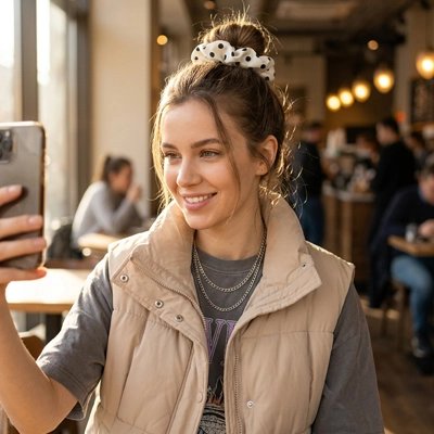 chouchou-pour-les-cheveux-blanc-pois-noirs-femme-chignon-style-cafe-veste-beige
