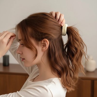 élastique cheveux blanc femme profil cheveux ondules attaches main