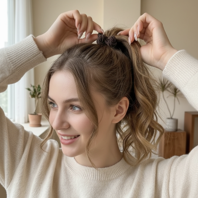 Élastique pour cheveux marron personne attachant cheveux  interieur lumineux