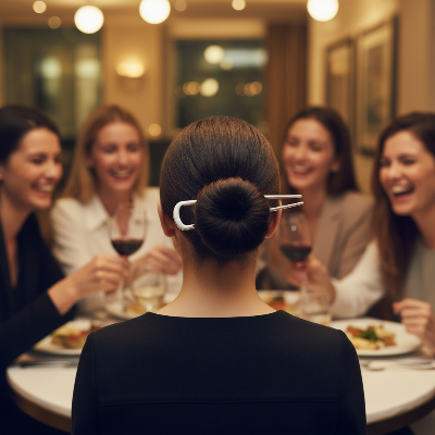 épingles à cheveux argente chignon entre amies dans un restaurant