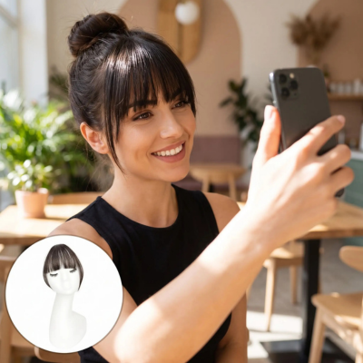 Extension-cheveux-frange-synthetique-noir-femme-en-selfie