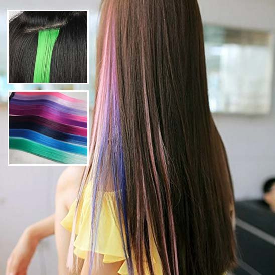 extension-clip-cheveux-longue-brune-reflets-bleu-rose-multicolore-style-lisse