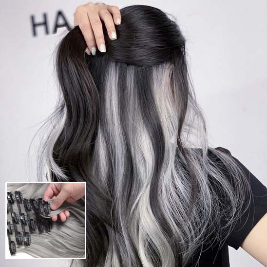 extension-clip-cheveux-noir-gris-volume-coiffure-femme-style-longueur-cheveux-mode-degrade