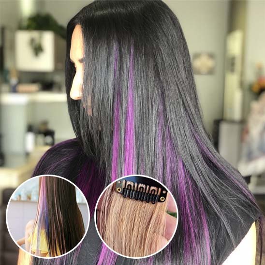 extension-clip-cheveux-noir-violet-rose-longue-lisse-reflets-intenses-style-femme