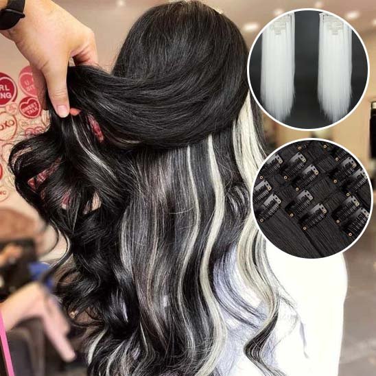 extension-clip-cheveux noir-blanc-volume-coiffure-femme-style-longueur-mode-doux