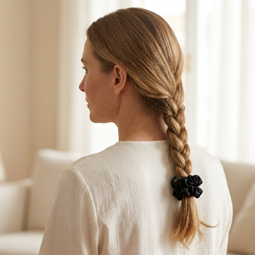 Grand élastique cheveux noir au bout dune tresse