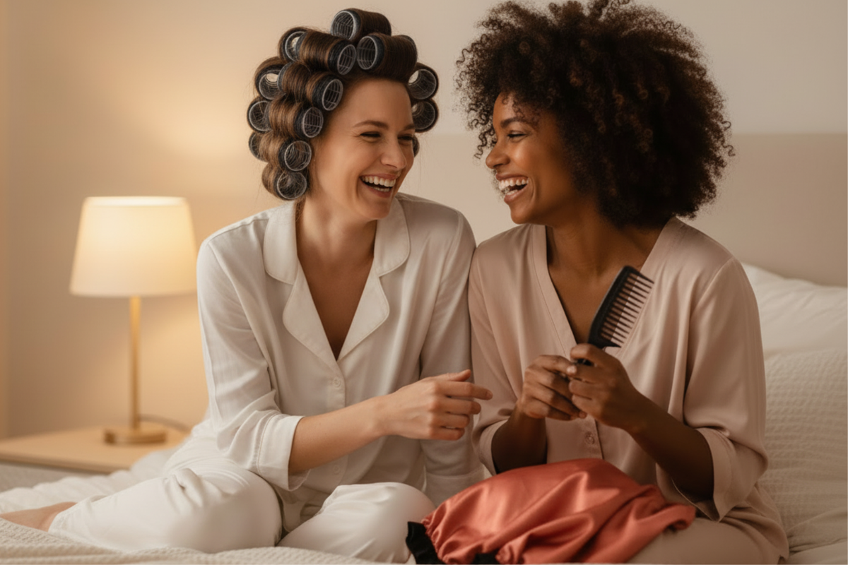 mon-geste-coiffure-complicité-routine-capillaire-femme-en-bigoudis-avec-amie-en-peigne-bonnet-en-satin