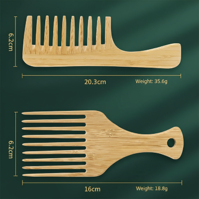 Peigne à dent large dimensions peignes bambou fond premium sombre
