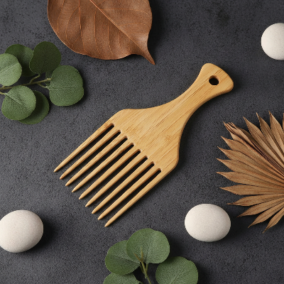 Peigne à dent large pick afro bambou décor premium