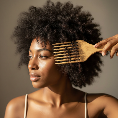 peigne à dent large pick bambou femme afro profil