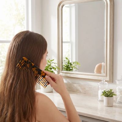 Peigne à dents larges ivoire femme miroir chambre demele doux