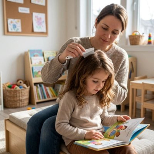 Peigne anti poux acier inoxydable maman peigne  cheveux fille dans sa chambre