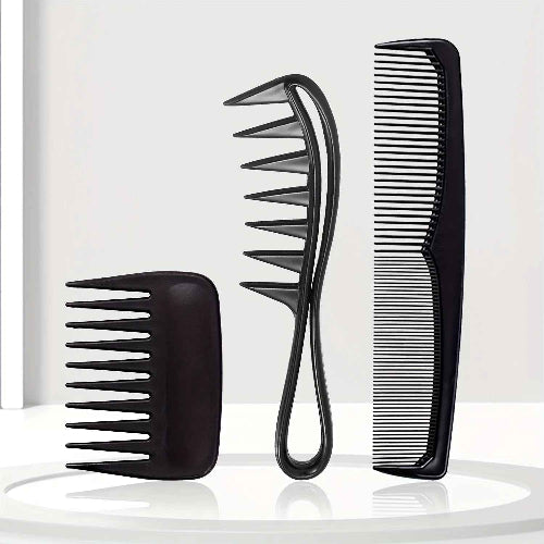 Peigne dents larges lot de trois peignes noirs sur plateau blanc