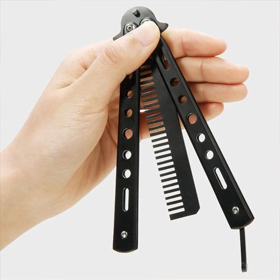 peigne-papillon-pliant-metal-noir-ergonomique-portable-homme-coiffure-precision-style