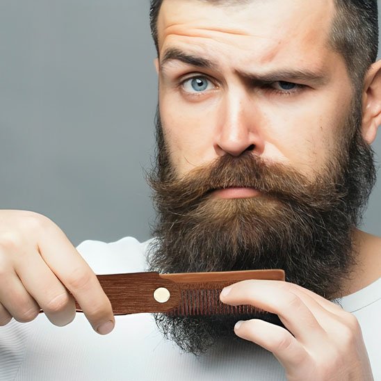 peigne‑bois‑barbe‑dense‑homme‑soin‑quotidien‑style‑naturel‑grooming‑authentique