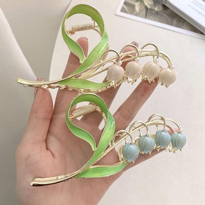 Pince a cheveux fleur muguet vert bleu rose accessoires coiffure femme