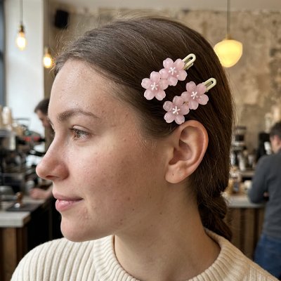 pince à cheveux fleur rose femme cafe sourire chignon tresse elegant