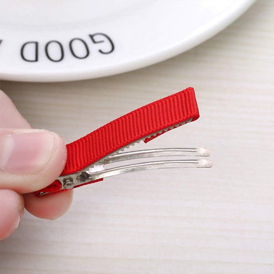 pinces-à-cheveux-crocodile-ruban-rouge-accessoire-fille-pratique-solide-antiderapant