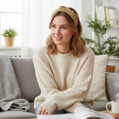 serre-tête-marron-clair-femme-style-doux-confort-maison-ambiance-chaleureuse-elegante