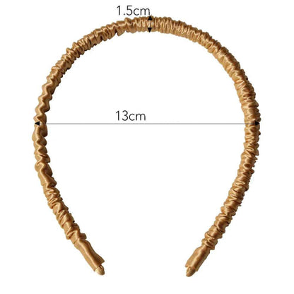 Serre tête femme chic dore en soie froncee avec dimensions de 13 cm et 1,5 cm