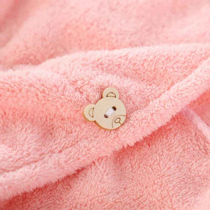 serviette-cheveux-rose-microfibre-bouton-ourson-douceur-sechage-rapide-confort-enfant