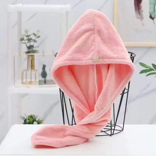 Serviette microfibre cheveux  rose presentoir metal decor salle bain produit