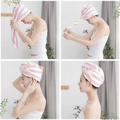 Serviette ultra absorbante turban rose blanc etapes utilisation sechage rapide